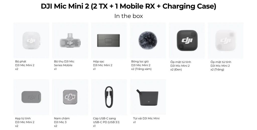 Micro thu âm DJI Mic Mini 2 (2 TX + 1 RX + Charging Case)-62475