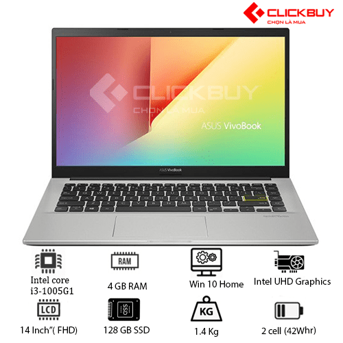 Notebook Asus VivoBook X413JA-211.VBWB ( Intel Core i3-1005G1 /4GB DDR4/ 128GB NVMe SSD/14inchFHD/Win10/Màu Trắng
