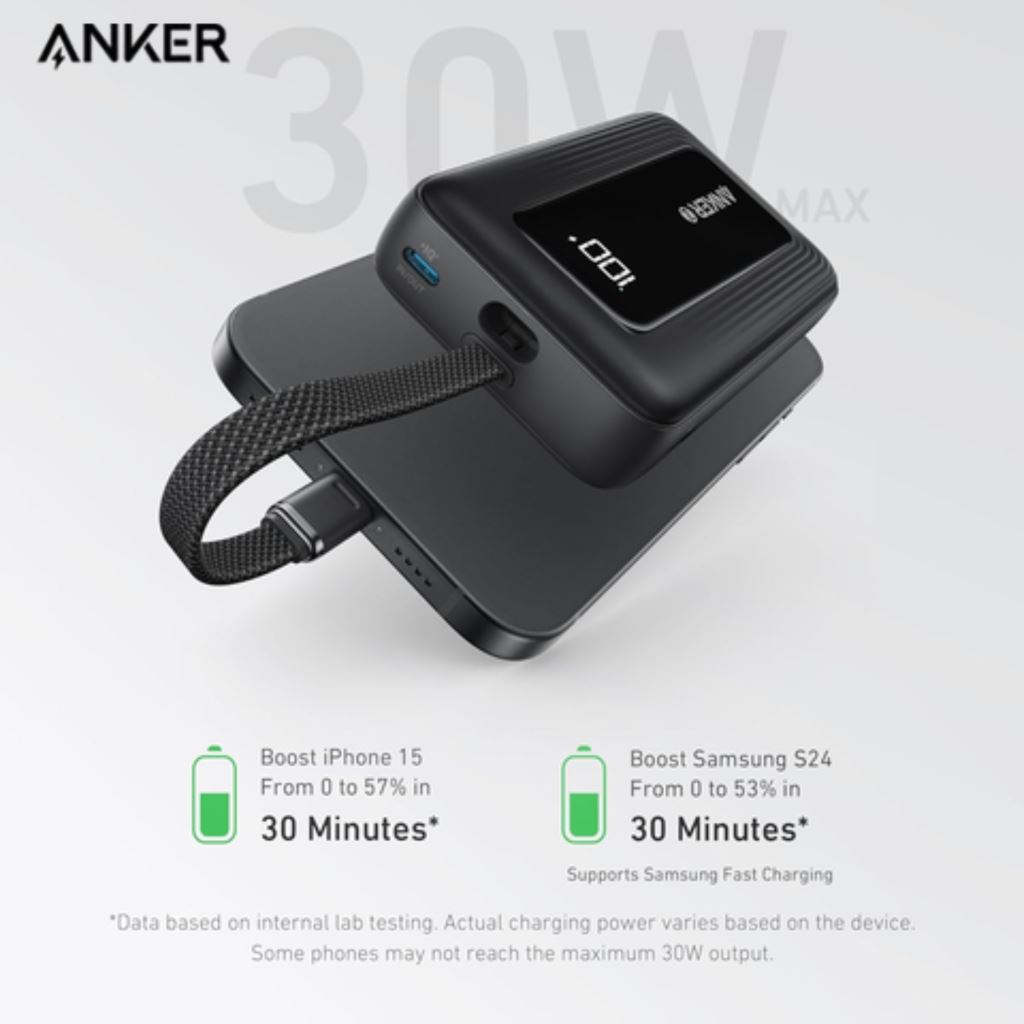 Pin dự phòng Anker Zolo 10000mah 30W 1A1C Tích Hợp Cáp Type-C A1688-55236