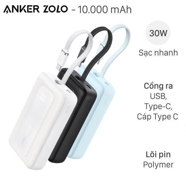 Pin dự phòng Anker Zolo 10000mah 30W 1A1C Tích Hợp Cáp Type-C A1688-55144