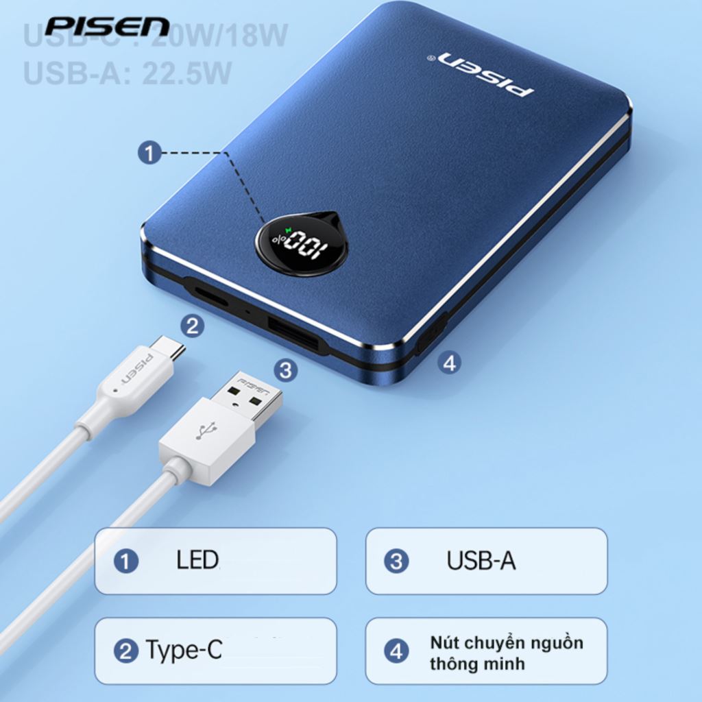 Pin Dự Phòng Pisen Pro Quick Magsafe 22.5W 10.000 mAh DY19-54925