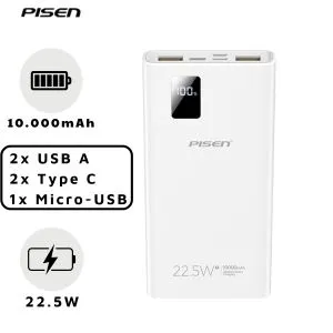 Pin Dự Phòng Pisen Quick Digital 10.000 mAh 22.5W DY01