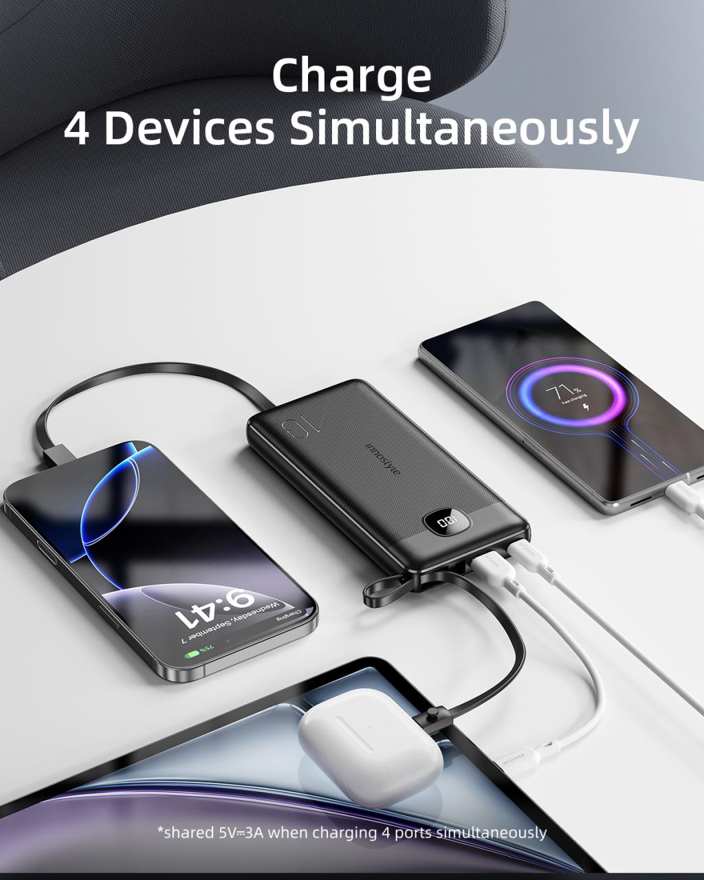 Sạc dự phòng Innostyle MultiCharge Go 10000 mAh kèm 3 cáp - IP20MCBLK-60813
