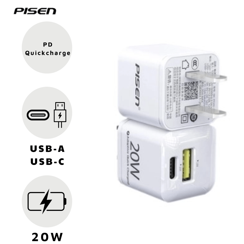 Sạc Pisen Mini 20W 2 Cổng (USB A+USB C) Màu Trắng KPQ201-54538