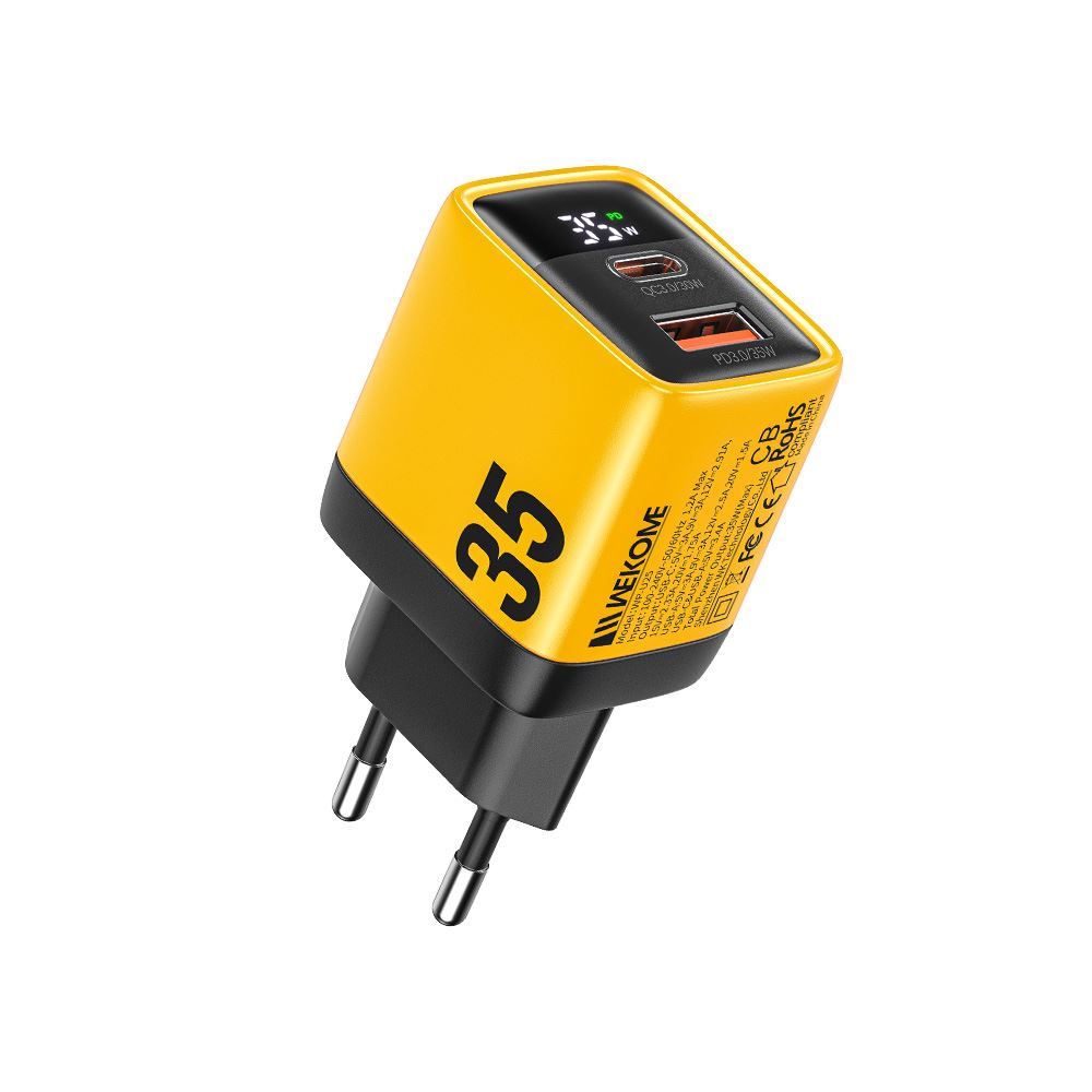 Sạc Wekome 35W 2 Cổng (USB A+USB C) Điện Tử Chân Gập Màu Trắng - SC01-56551