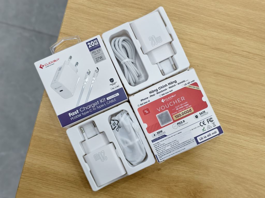 Combo Cáp Sạc Nhanh Clickbuy 20W C-C C-L Chính hãng-59073